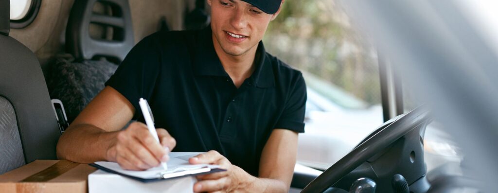 WHG Perth Delivery driver signing for parcel